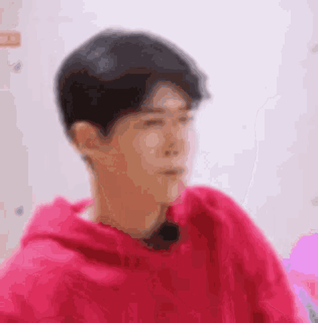 a man in a red hoodie is sitting on a couch .