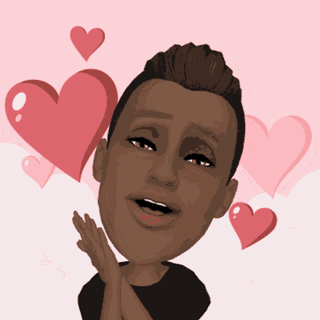 a cartoon of a man with hearts surrounding his head