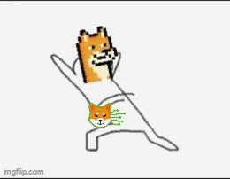 a drawing of a doge holding a shiba inu dog .