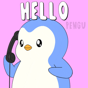 a cartoon penguin is talking on a telephone with the words hello penguin above it