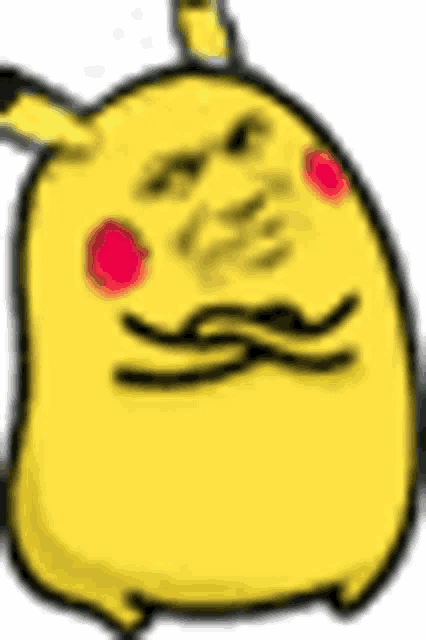 a cartoon pikachu with a mustache and red eyes is making a funny face .