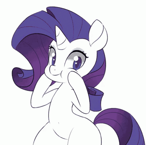 a drawing of a white pony with a purple mane and tail