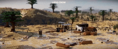 a lego crow scene with a horse drawn carriage in the foreground