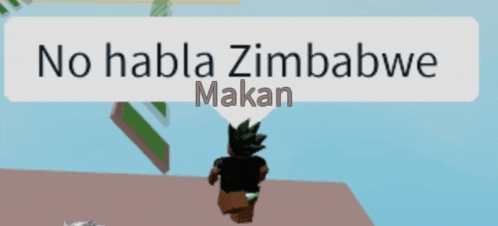 a person in a video game with the words no habla zimbabwe makan