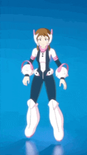 a cartoon character with a helmet on her head is dancing on a blue background