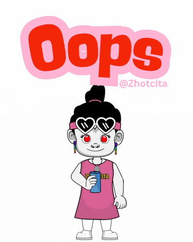 a cartoon of a girl with sunglasses and the word oops behind her