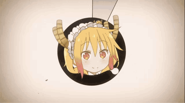 a cartoon of a girl with horns and a maid outfit