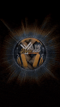 a logo for yam music records with headphones in the middle