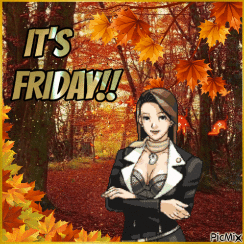 a picture of a woman with the words it 's friday written on it