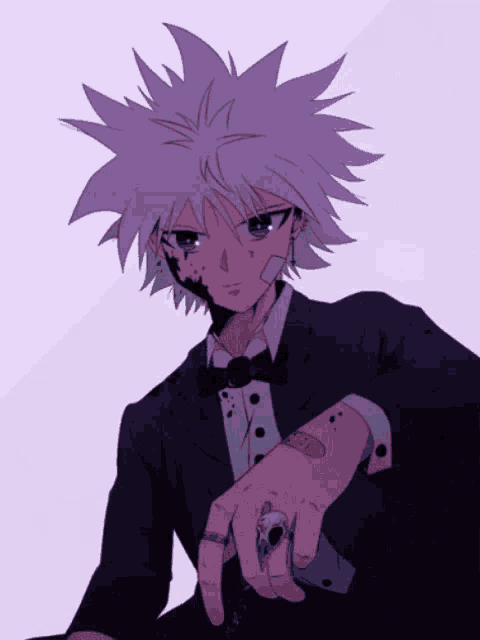 a drawing of a man with white hair wearing a tuxedo