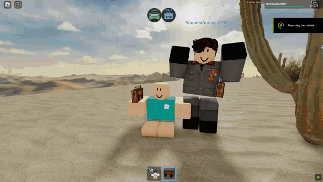 a screenshot of a video game shows a man in a military uniform standing next to a child