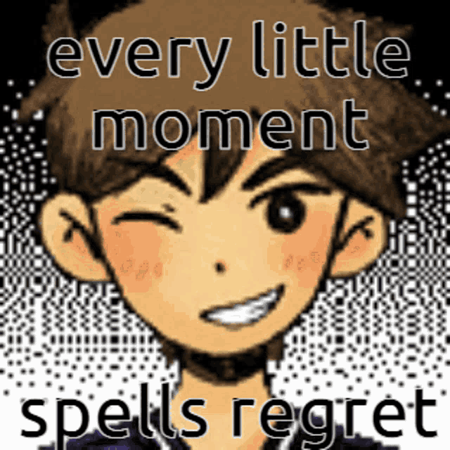 a cartoon character with the words every little moment spells regret