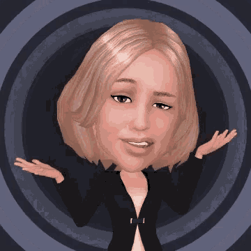 a cartoon of a woman in a black jacket and pink shirt
