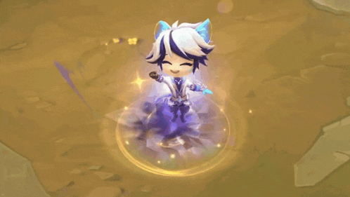 a cartoon character is standing in a circle in a video game surrounded by sparks .