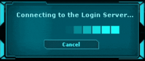 a screen that says connecting to the login server cancel