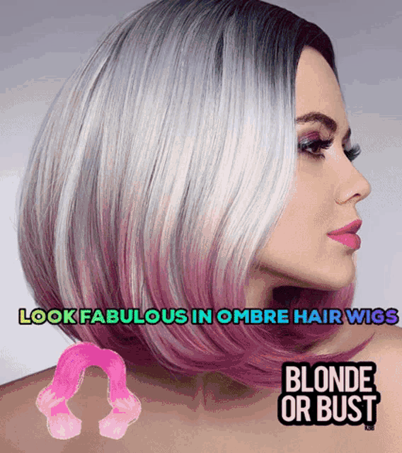 a woman wearing a wig with the words look fabulous in ombre hair wigs