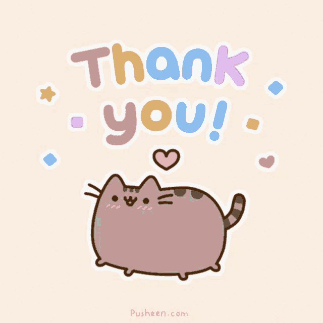 a cartoon cat says thank you with a heart and stars