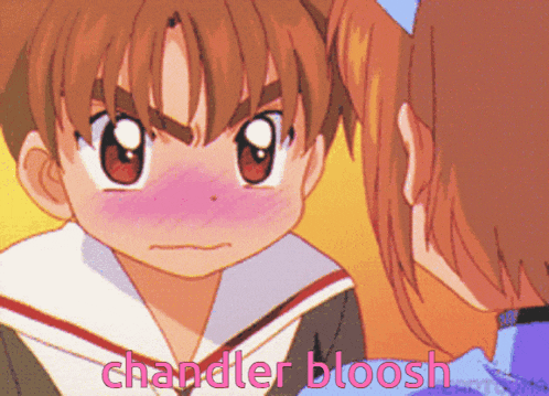a cartoon of a girl and a boy with the words chandler bloosh written on the bottom
