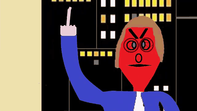 a cartoon of a man with a red face and a middle finger