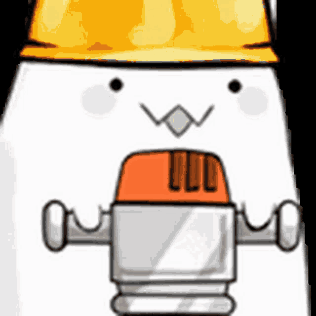 a cartoon drawing of a robot wearing a hard hat .