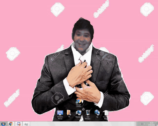 a man in a suit and tie is adjusting his tie