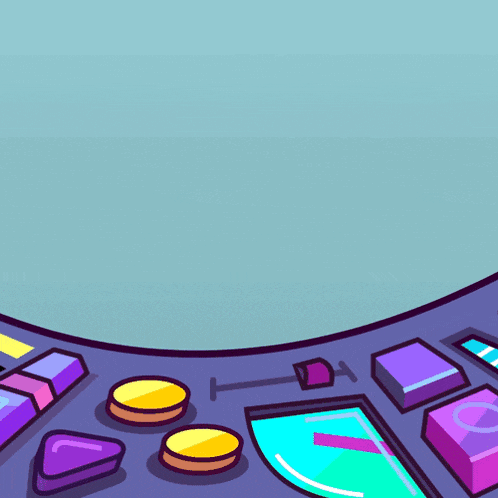 a cartoon character is sitting at a table with buttons and a monitor