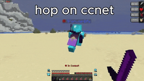 a screenshot of a video game with the words hop on ccnet at the top