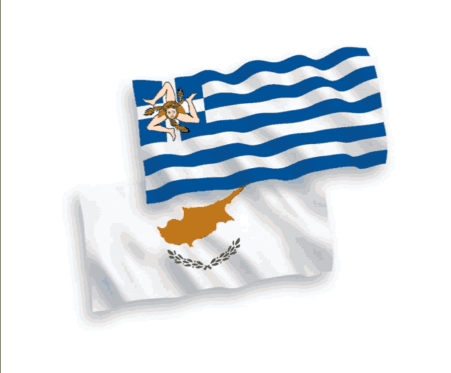 a greek flag and a cyprus flag are displayed side by side