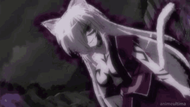 a black and white anime character with a cat 's ears