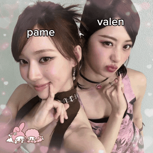 two women posing for a picture with the names pame and valen on the bottom