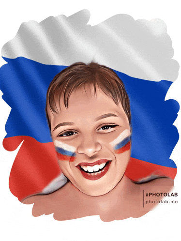 a drawing of a boy with red white and blue painted on his face