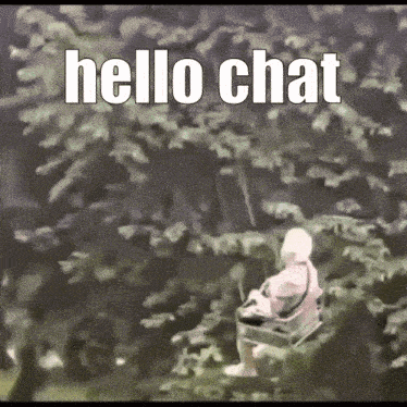 a painting of a person sitting in a chair with the words hello chat