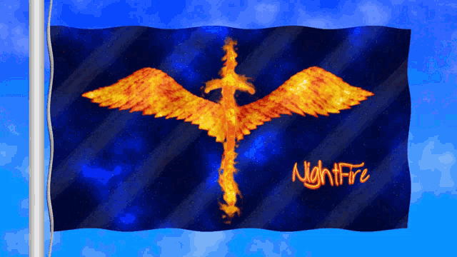 a flag with a phoenix on it and the word nightfire on it