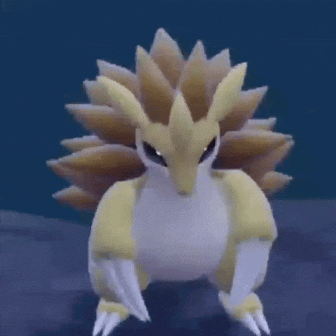 a 3d rendering of a yellow and white pokemon with sharp claws standing on a dark surface .