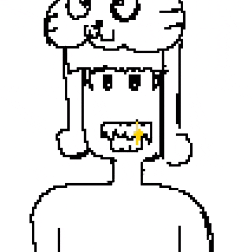 a black and white pixel art drawing of a person with a gold tooth .