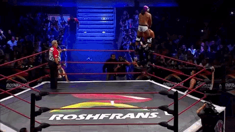 a wrestling ring with roshfrans written on it