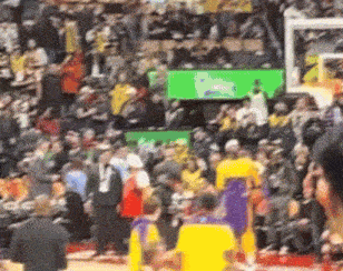 a crowd of people watching a basketball game with a green screen behind them that says ' nba ' on it