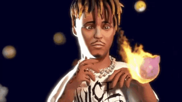 a cartoon of a man holding a fireball .