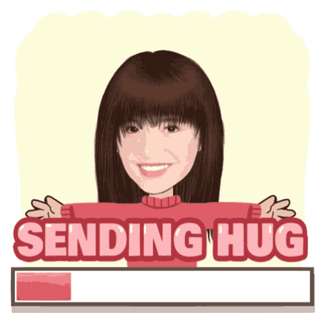a cartoon of a woman holding a sign that says " sending hug "