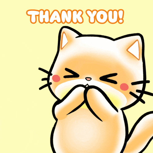 a thank you card with a cat holding hearts