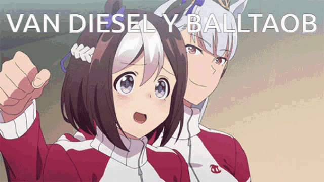 a picture of two anime characters with the words van diesel y balltaop