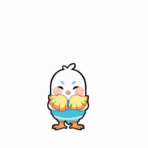 a cartoon bird is wearing a skyline shirt and cheering