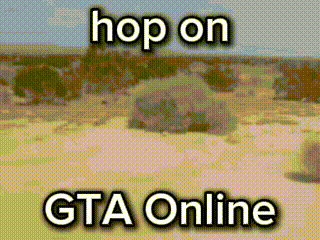 a picture of a desert with the words `` hop on gta online '' above it .