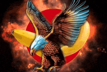 a bald eagle is holding a banana in its mouth