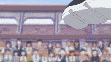 a crowd of people are watching a cartoon of a train