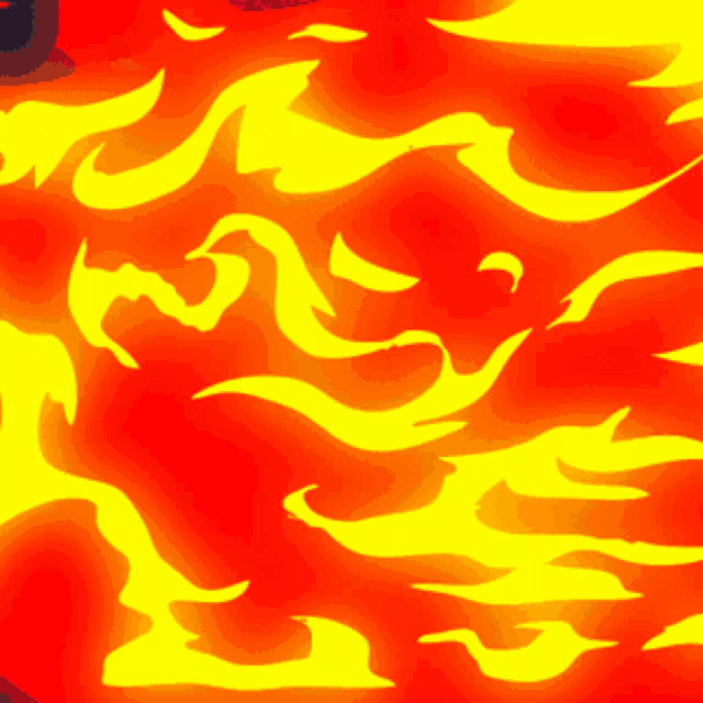 a cartoon drawing of a fire with yellow flames on a red background