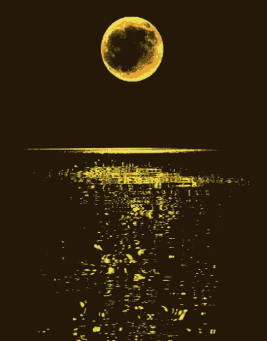 a full moon shines over the ocean at night