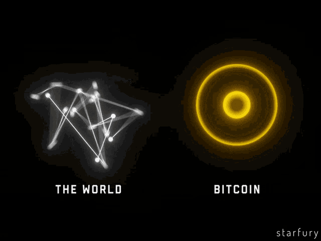 a black background with the words " the world " and " bitcoin " on it