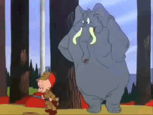 a cartoon of a pig standing next to an elephant with tusks
