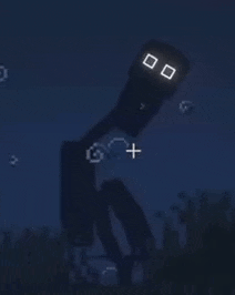 a cartoon character with a smiley face on his face is standing in the dark .